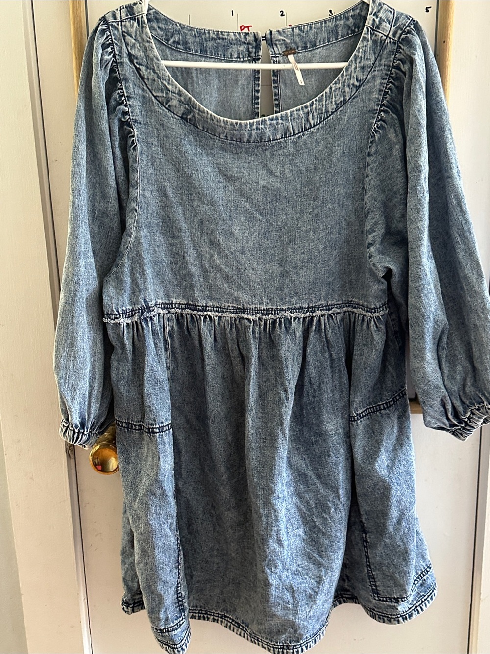 Free People Washed Blue Denim Babydoll Dress